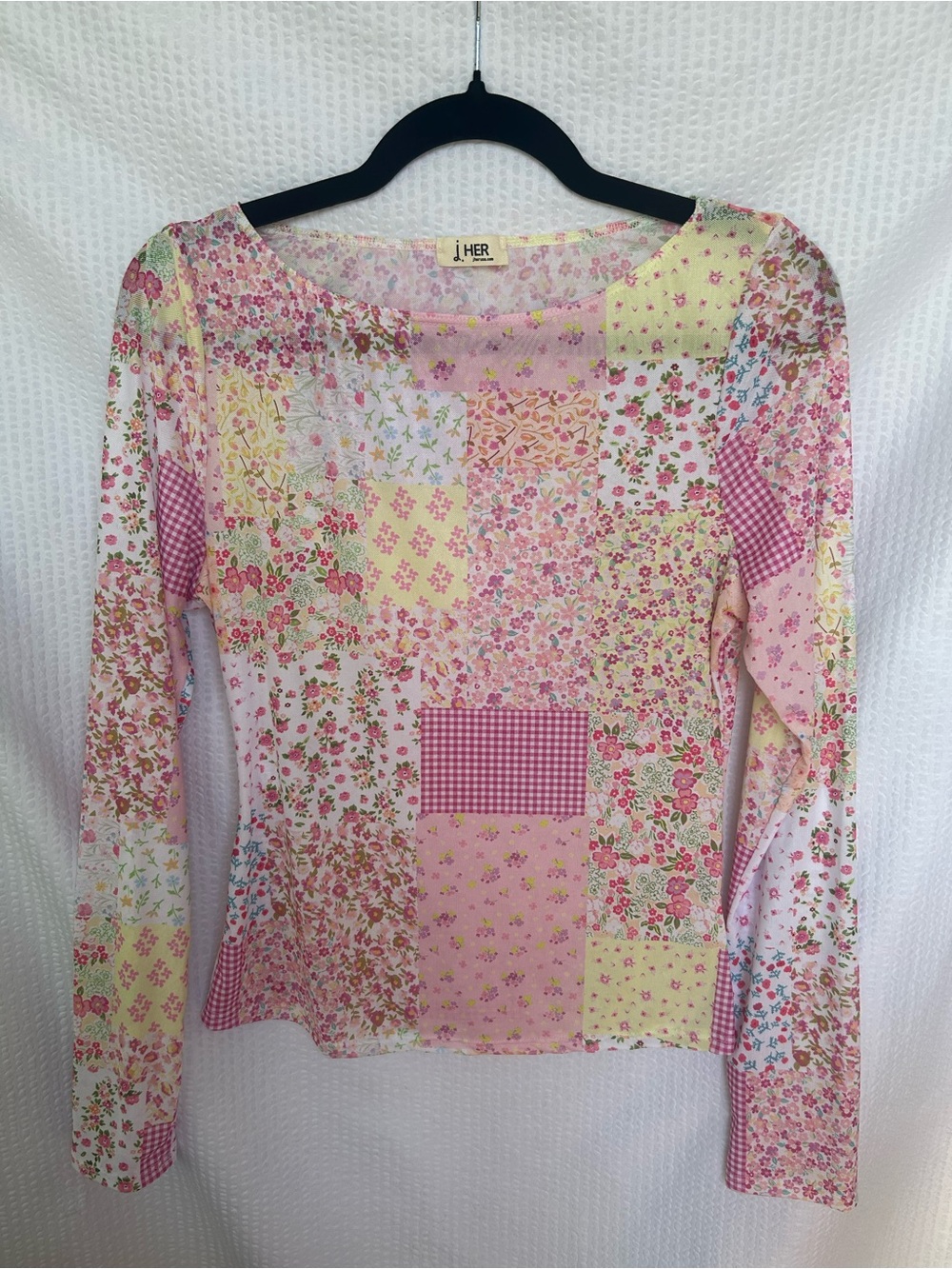 J.Her Floral Patchwork Pink Long Sleeve Top Size Large